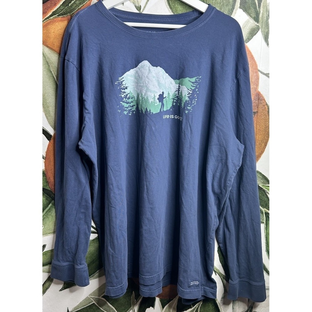 Life is Good‎ 2XL Mens Crusher Tee Crewneck Long Sleeve Blue Cotton Hiking